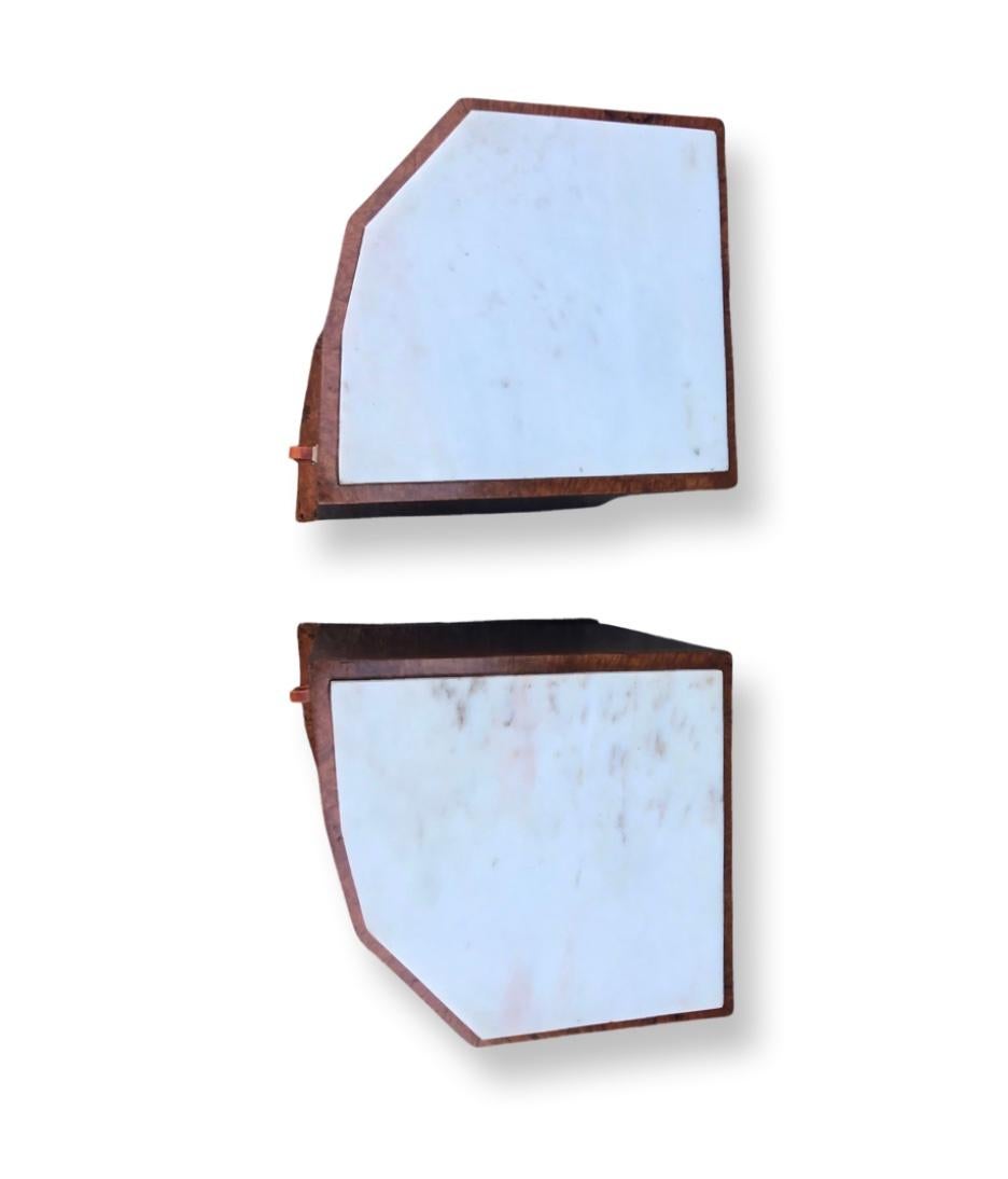 Hexagonal Fronted Walnut Marble Top Art Deco Nightstands/Bedside Cabinets For Sale 6