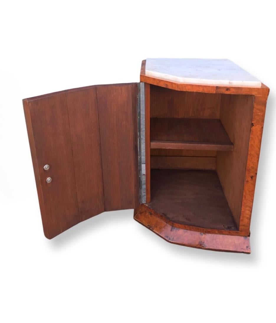 Hexagonal Fronted Walnut Marble Top Art Deco Nightstands/Bedside Cabinets For Sale 7