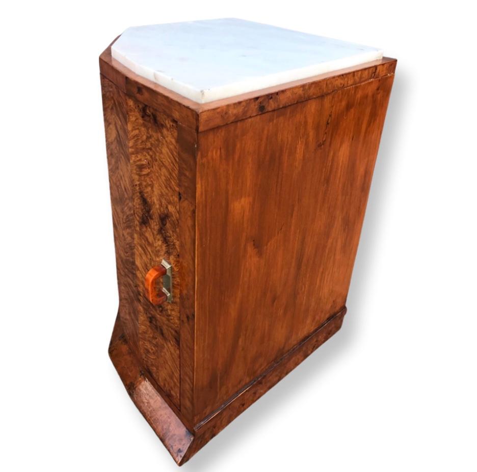 Hexagonal Fronted Walnut Marble Top Art Deco Nightstands/Bedside Cabinets For Sale 3