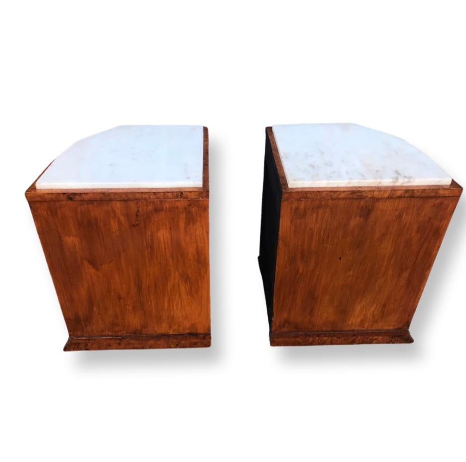 Hexagonal Fronted Walnut Marble Top Art Deco Nightstands/Bedside Cabinets For Sale 4