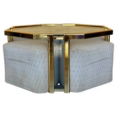 Hexagonal Gilded Coffee or Side Table with Four Nesting Stools with Glass Top