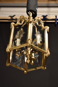 Hexagonal Gilt Bronze Lantern with Hand Cut Panels.