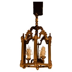 Hexagonal Gilt Bronze Lantern with Hand Cut Panels.