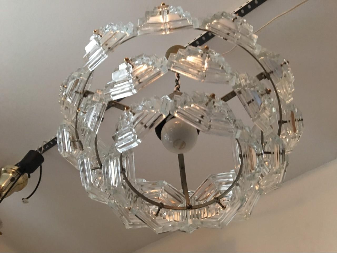Hexagonal Glass Crystal Chandelier, 1970s, Germany In Good Condition For Sale In Frisco, TX