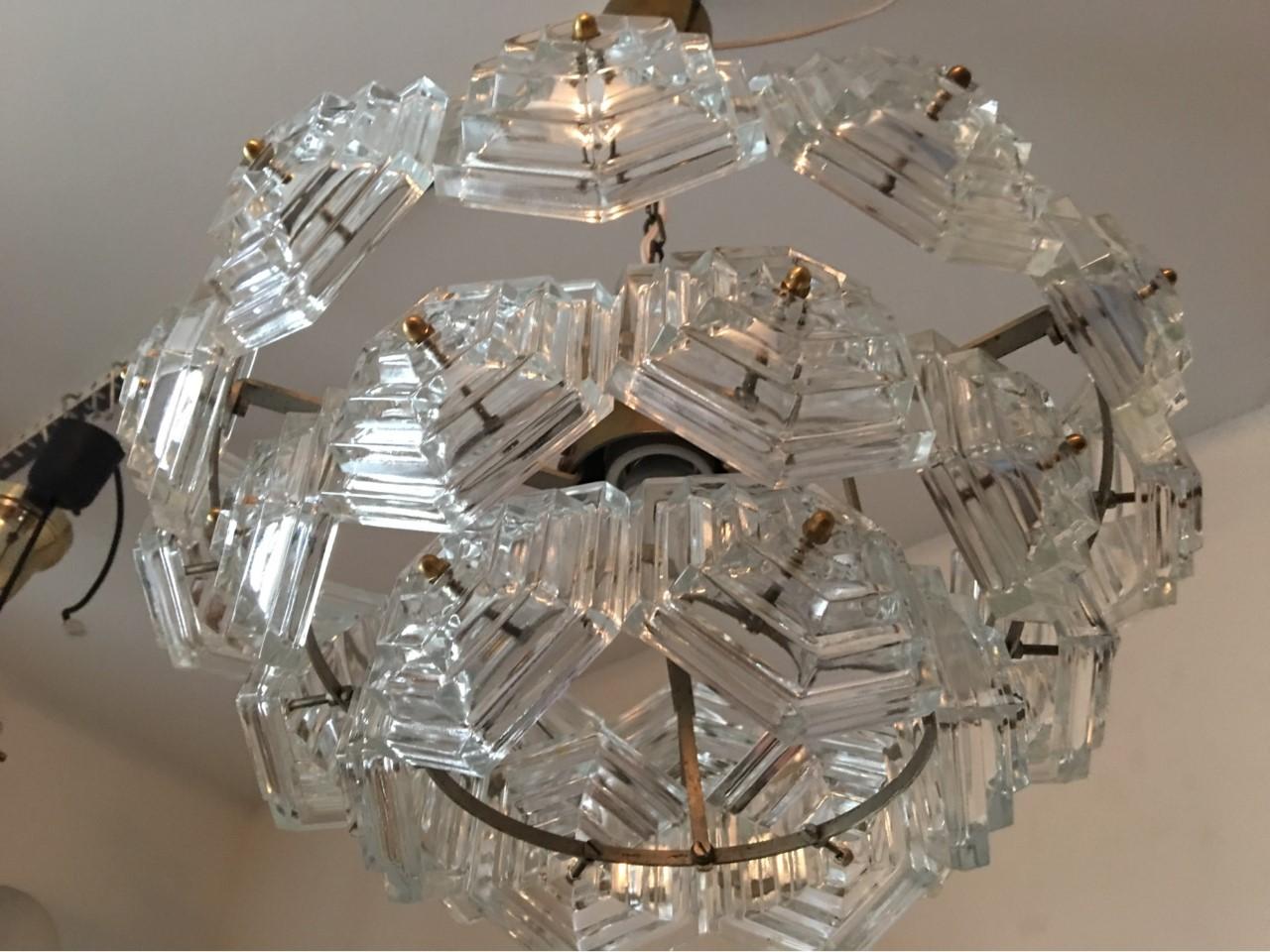 Late 20th Century Hexagonal Glass Crystal Chandelier, 1970s, Germany For Sale