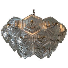 Hexagonal Glass Crystal Chandelier, 1970s, Germany