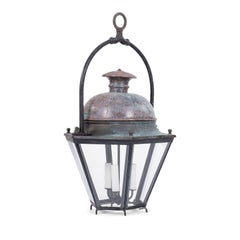 Hexagonal Glass Paneled Domed Verdigris Green Copper Lantern