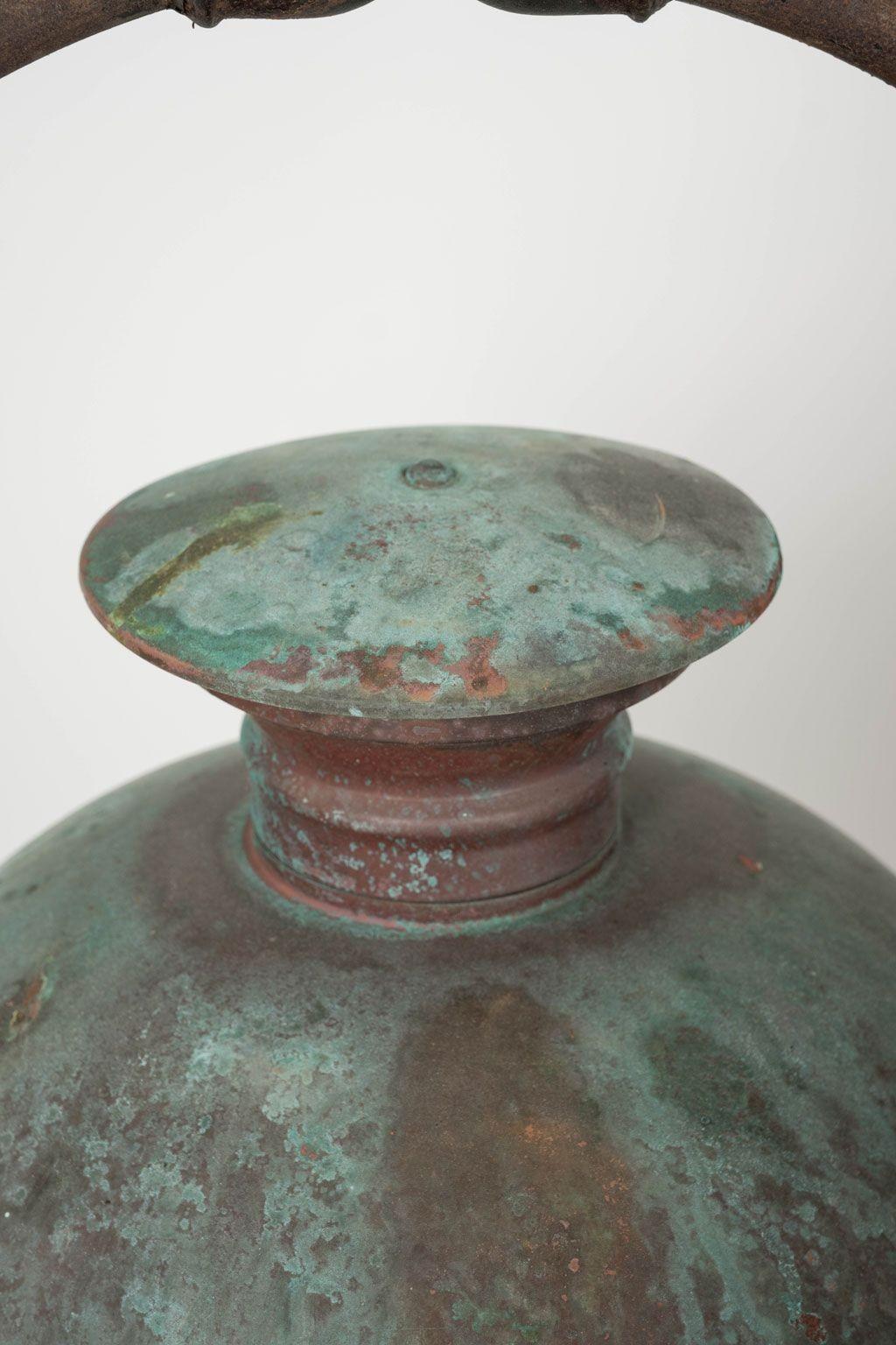 Farol hexagonal de cristal abovedado verde verdigris cobrizo Francés en venta
