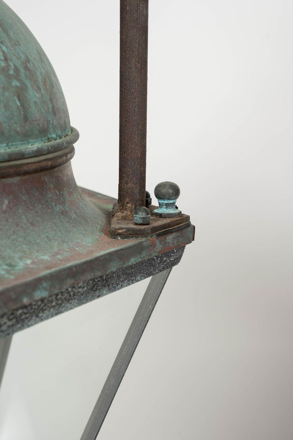 Farol hexagonal de cristal abovedado verde verdigris cobrizo Vaciado en venta