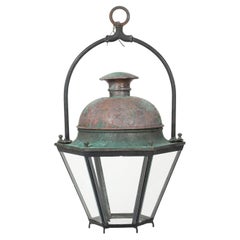 Hexagonal Glass Paneled Domed Verdigris Green Copper Lantern