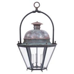 Hexagonal Glass Paneled Domed Verdigris Green Copper Lantern