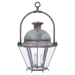 Hexagonal Glass Paneled Domed Verdigris Green Copper Lantern