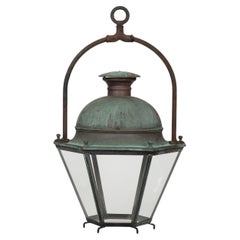 Hexagonal Glass Paneled Domed Verdigris Green Copper Lantern