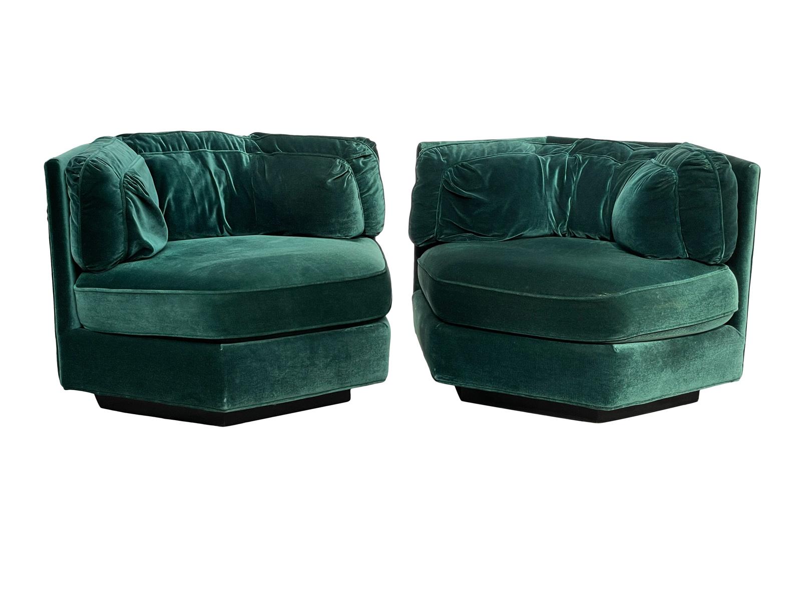 American Hexagonal Green Velvet Sofa by Bernhardt Flair
