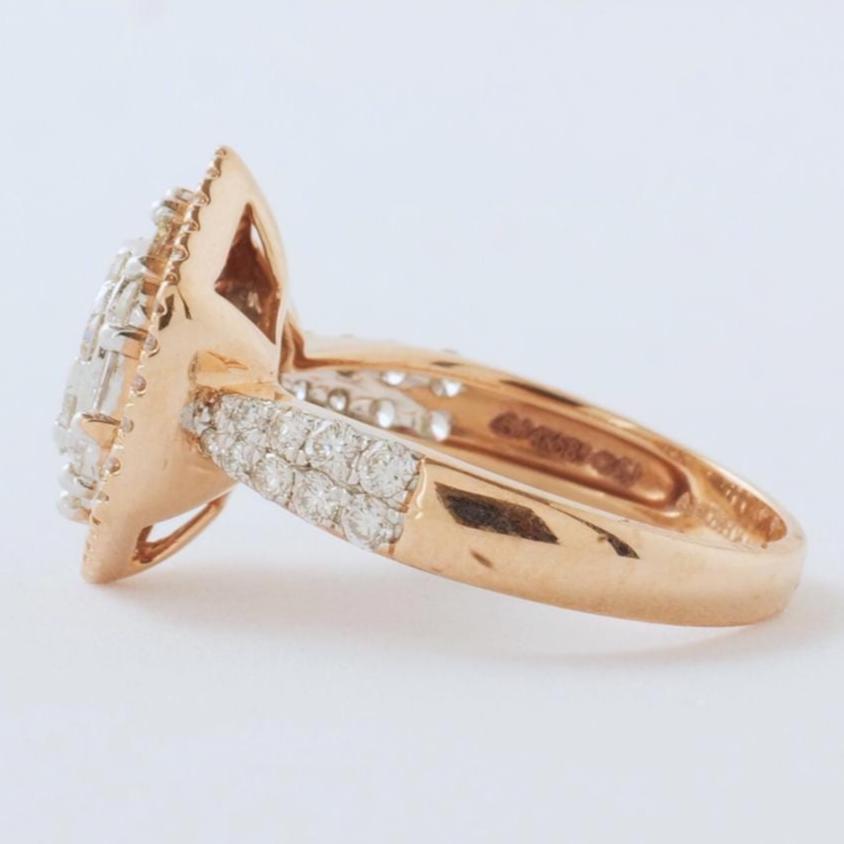 Donna Anello geometrico con diamante naturale a raggiera esagonale in oro massiccio 14k (certificato) in vendita