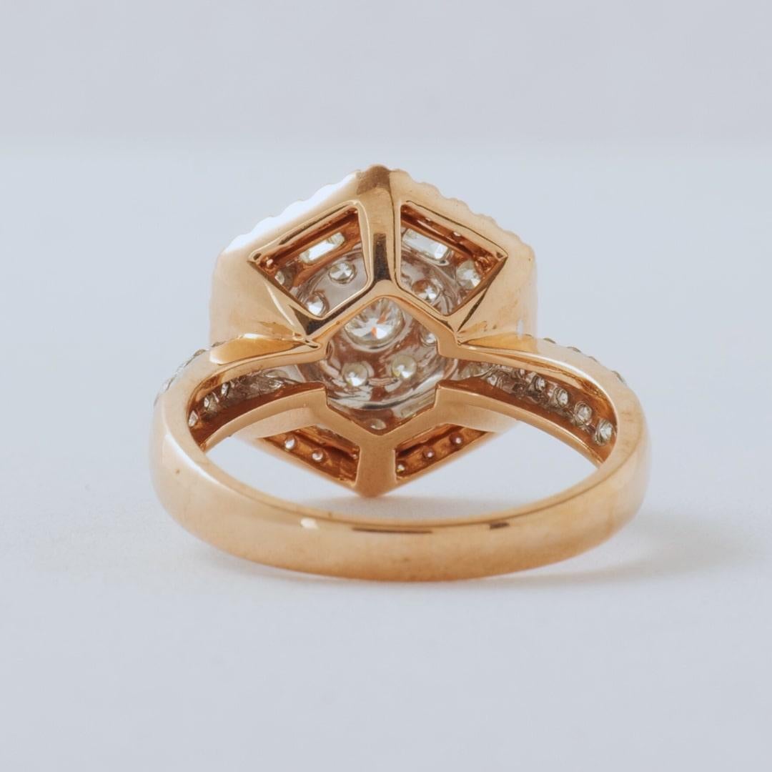 Anello geometrico con diamante naturale a raggiera esagonale in oro massiccio 14k (certificato) in vendita 2