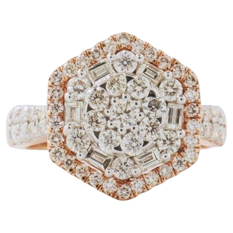 Hexagonal Halo Natural Diamond Geometric Ring in 14k Solid Gold (Certified)