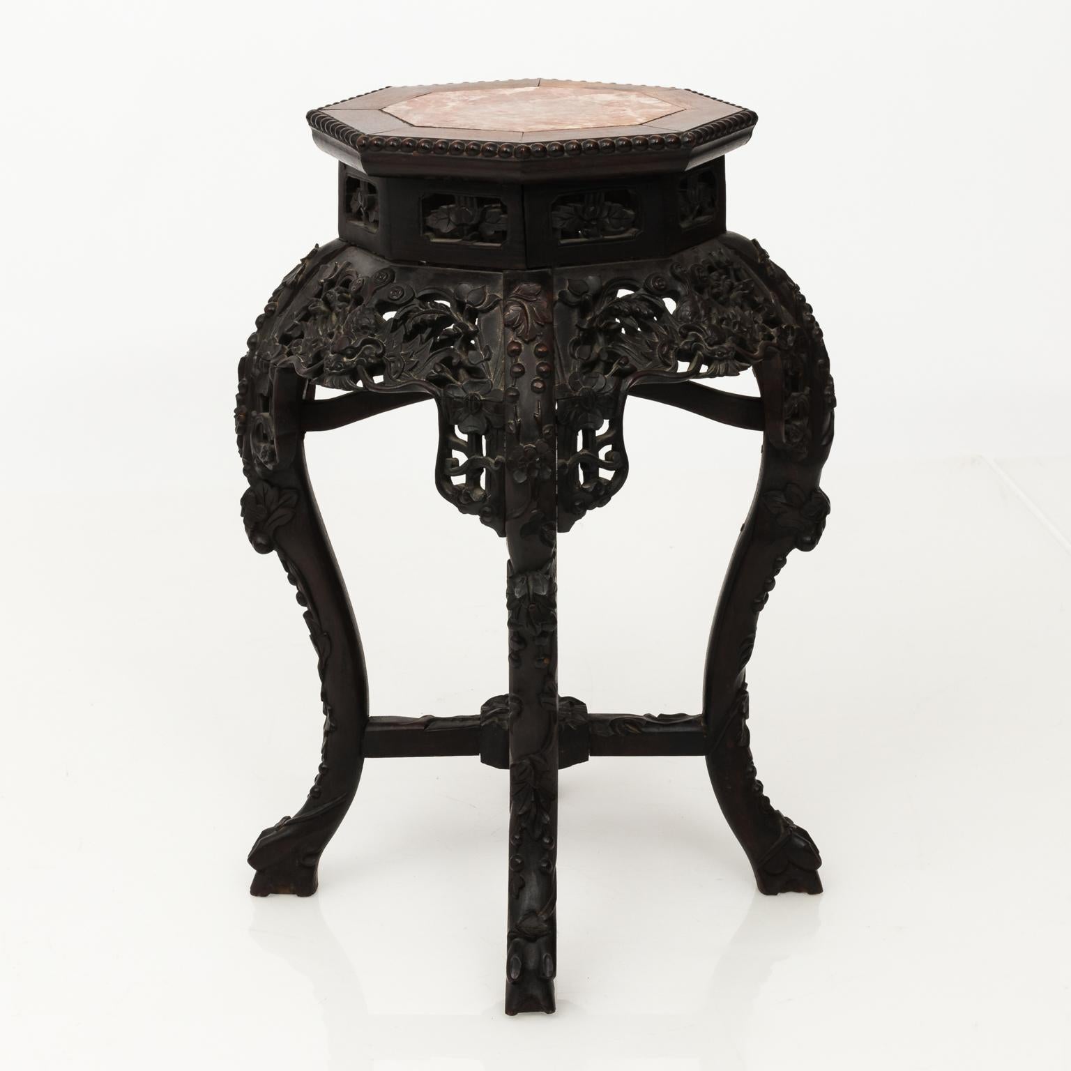 Hexagonal Hardwood Chinese Export Side Table, circa 1870 4
