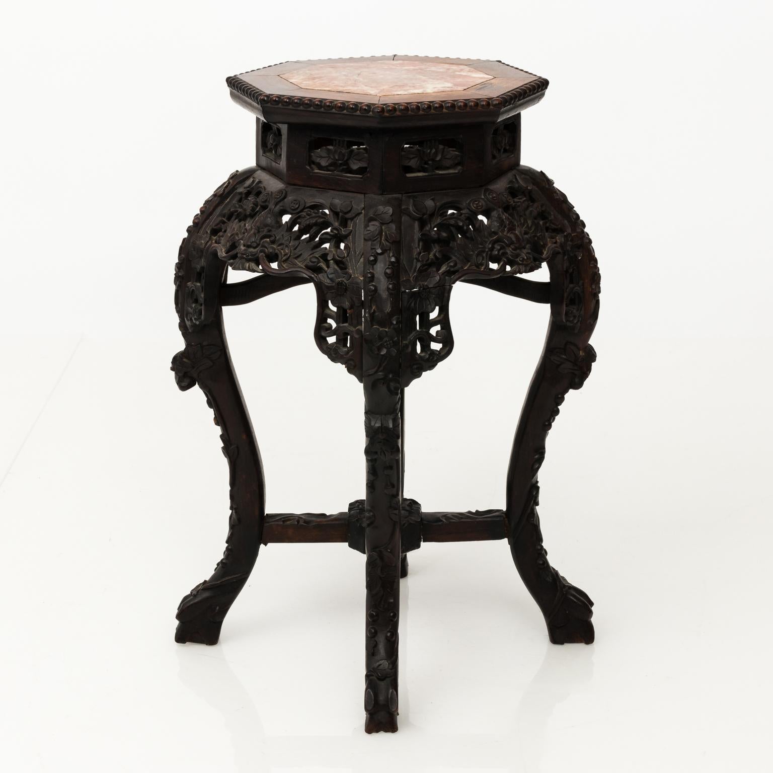 Hexagonal Hardwood Chinese Export Side Table, circa 1870 1
