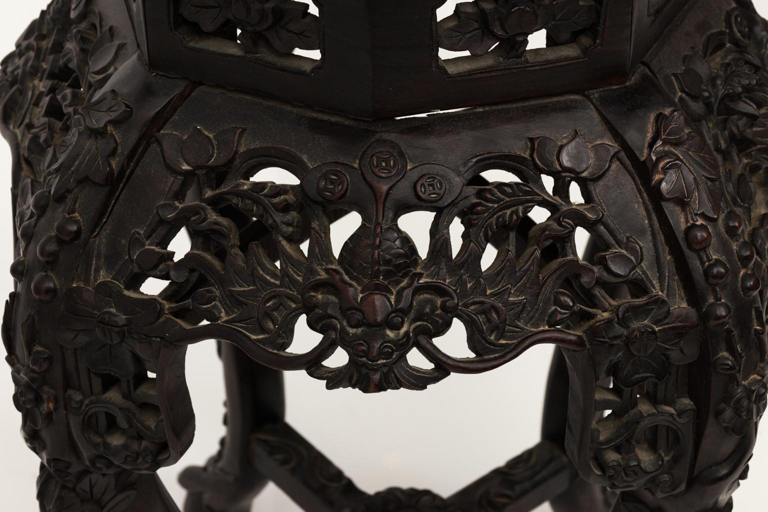 Hexagonal Hardwood Chinese Export Side Table, circa 1870 3
