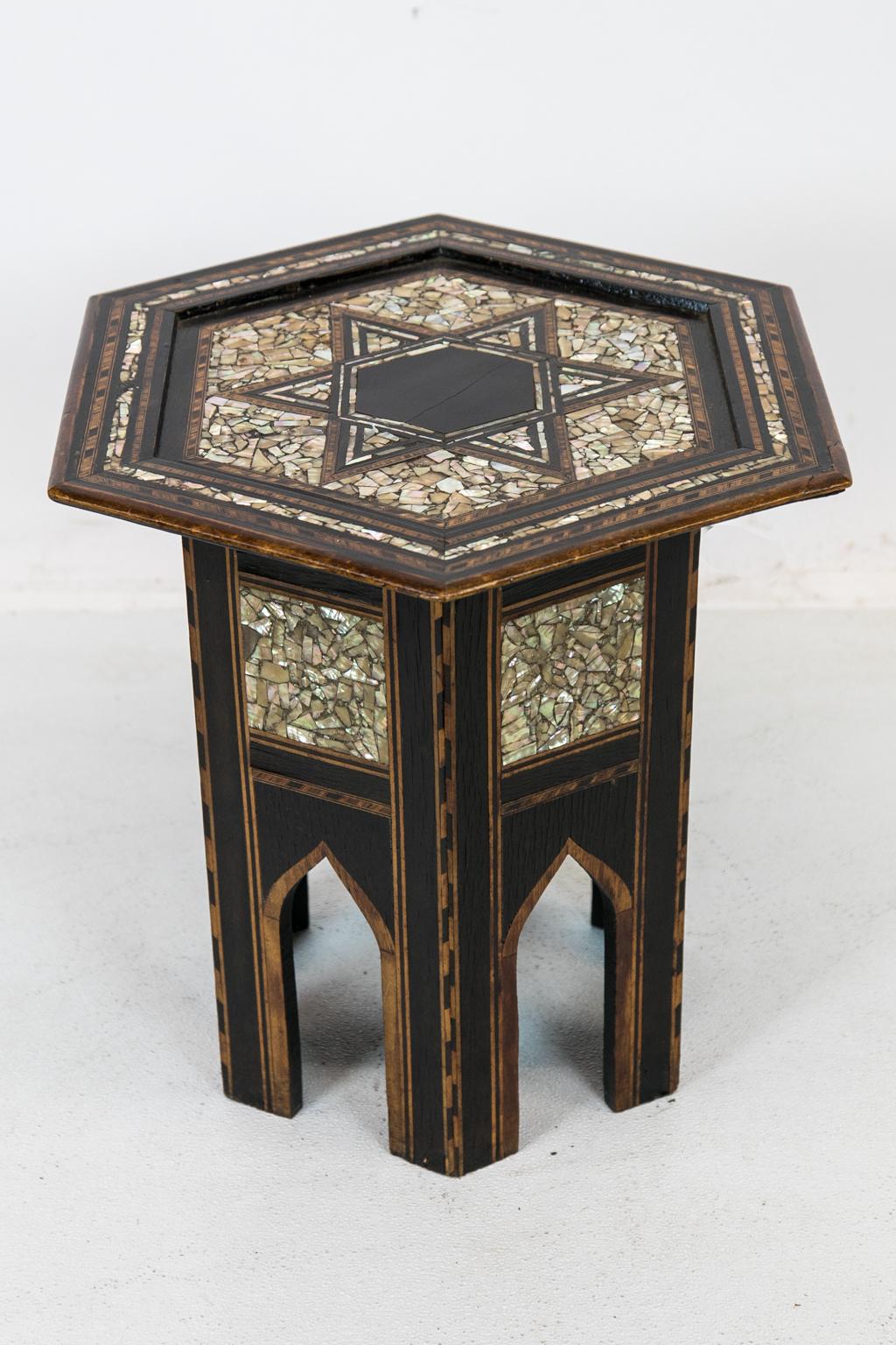 Late 19th Century Hexagonal Inlaid Moroccan Table For Sale