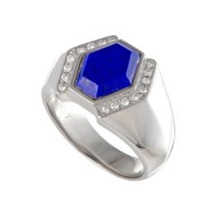 Hexagonal Lapis Lazuli 0.27 Carat Diamond Platinum Ring