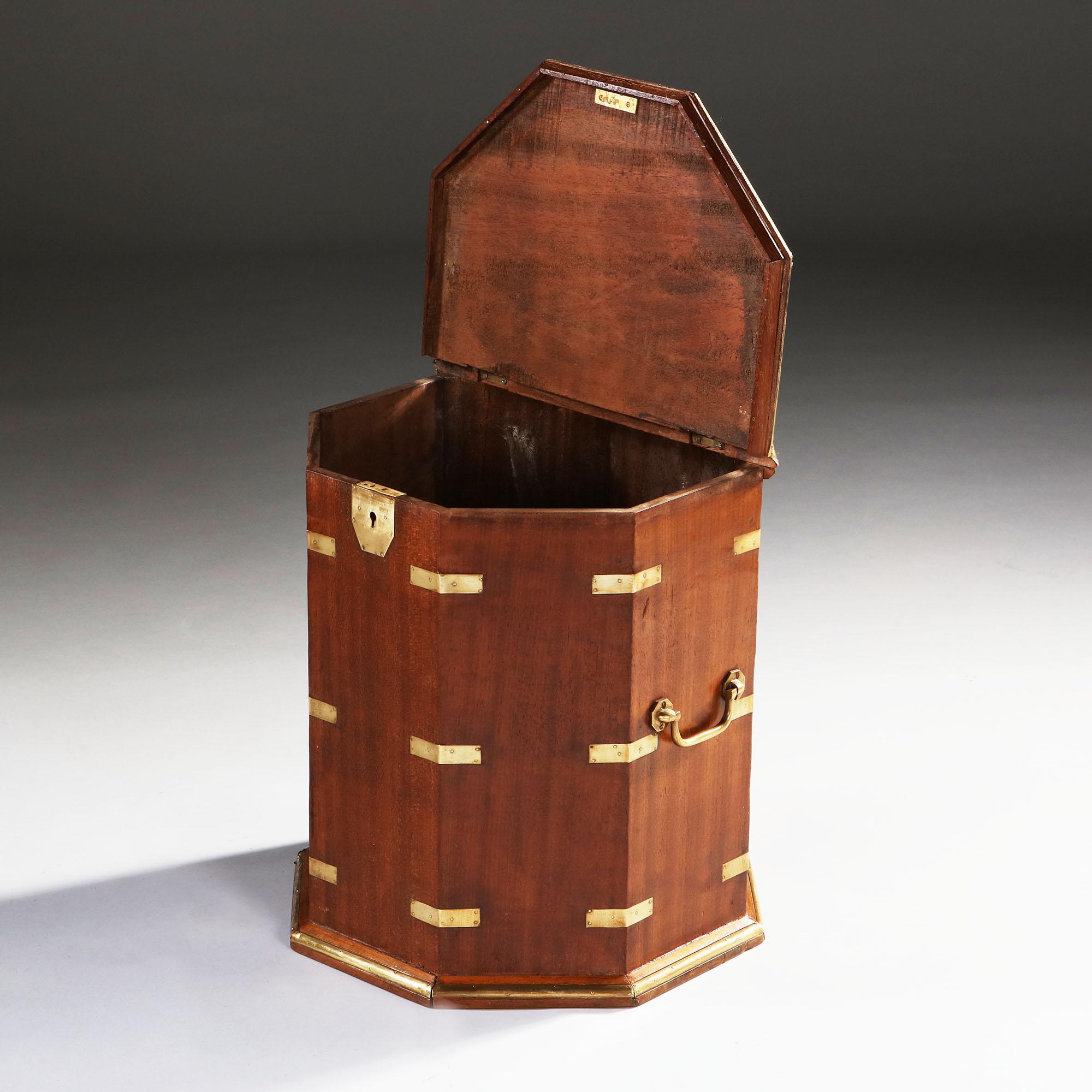 English Hexagonal Mahogany and Brass Occasional Table or Campaign Box