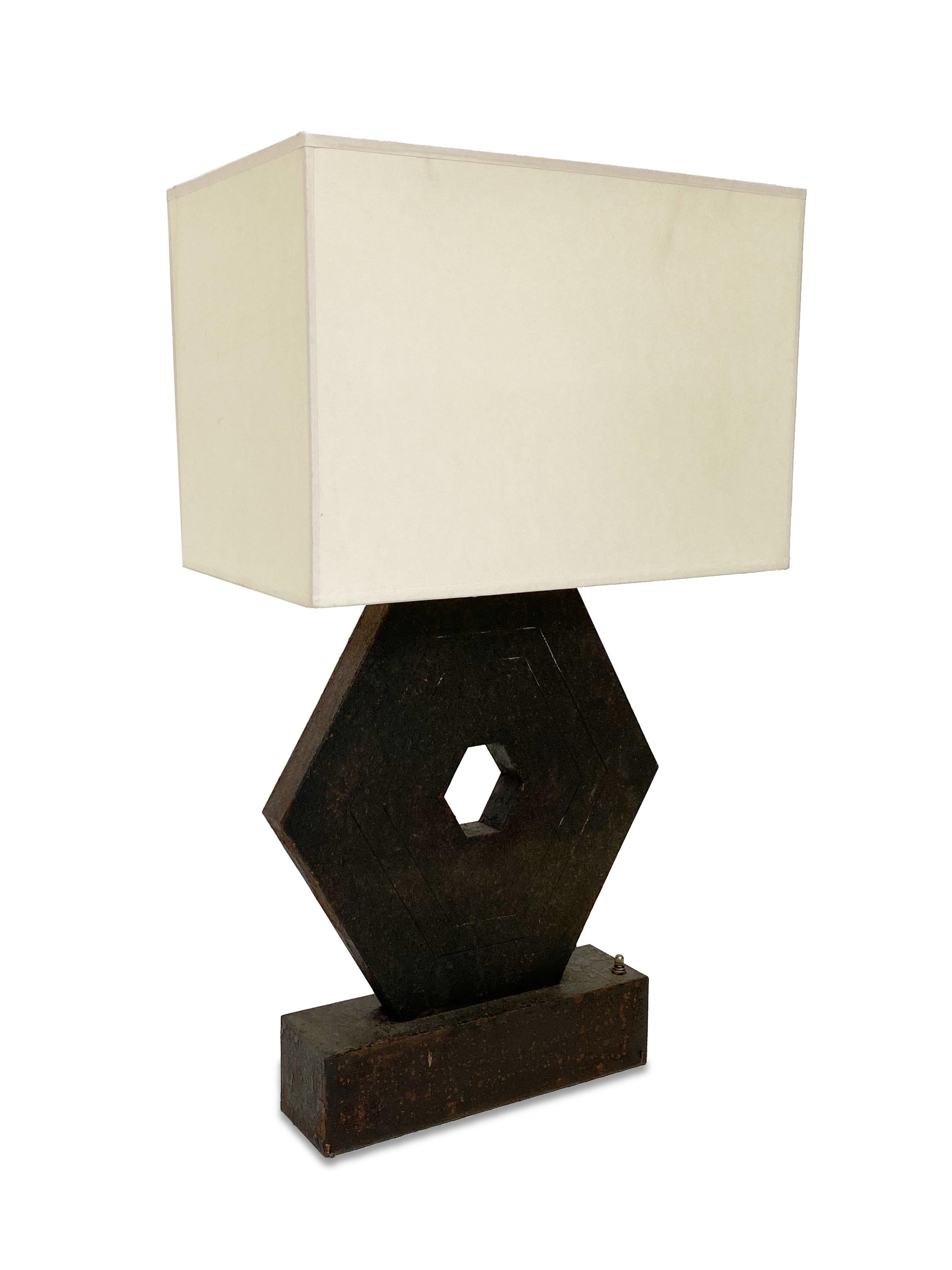 Modern Hexagonal Metal Lamp Designed by Juan Montoya For Sale