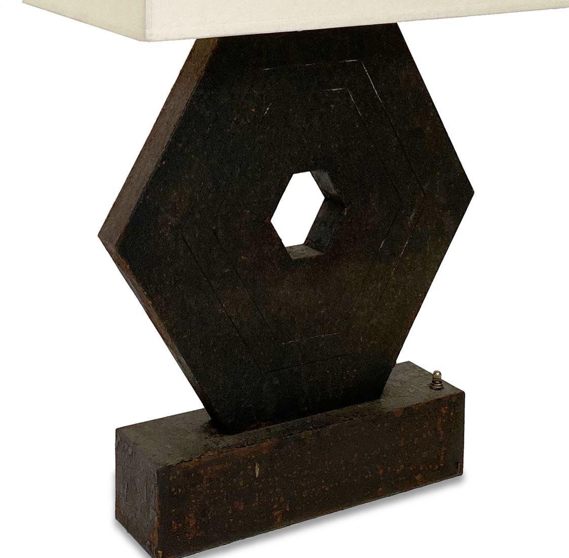 American Hexagonal Metal Lamp Designed by Juan Montoya For Sale