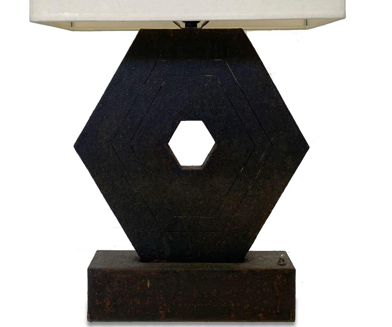 Hexagonal Metal Lamp Designed by Juan Montoya In Good Condition For Sale In New York, NY