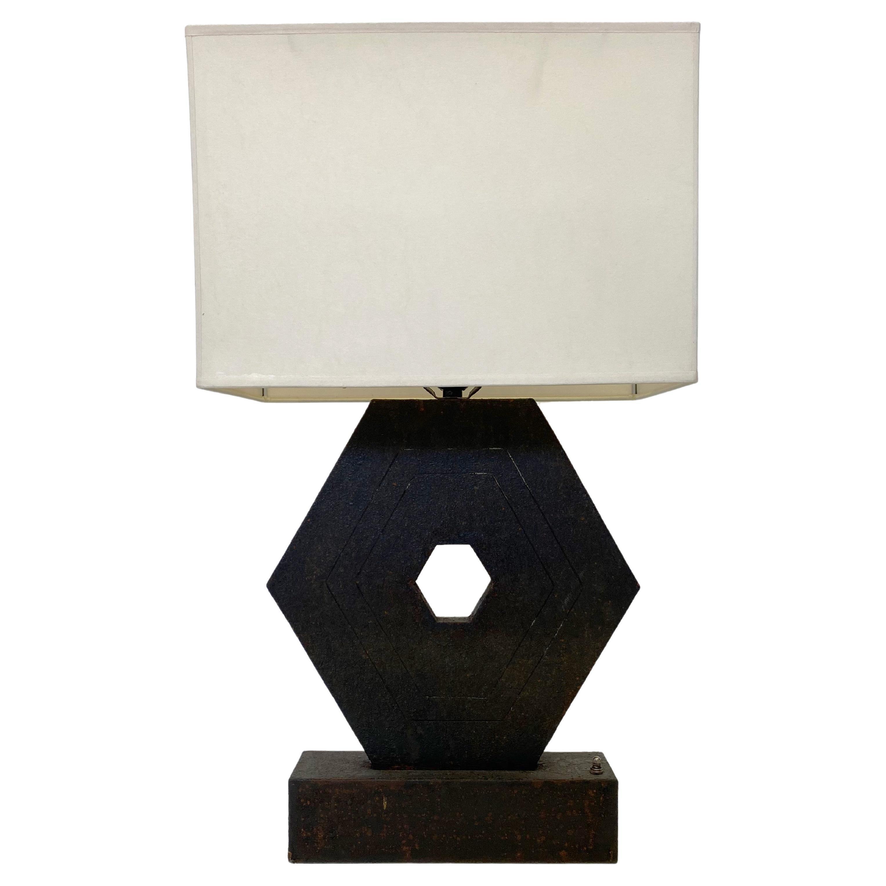 Hexagonal Metal Lamp Designed by Juan Montoya For Sale