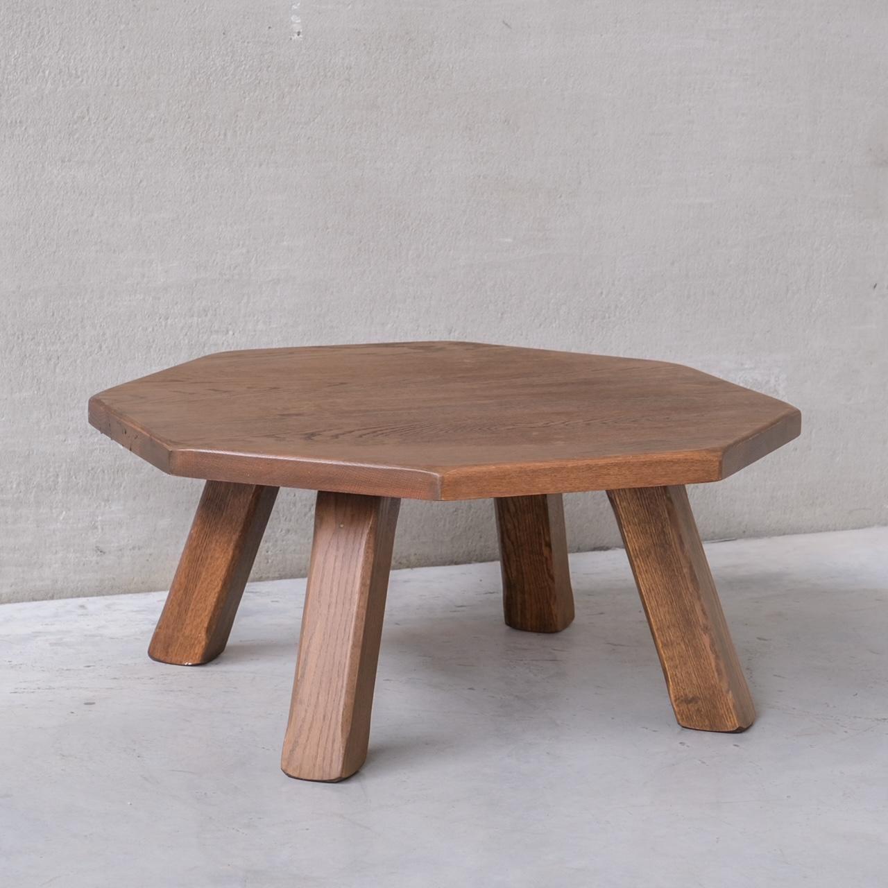 A mid-century almost brutalist style hexagonal coffee table.

Belgium, c1970s.

Raised over four thick legs.

Good condition, the top can be lightly refinished upon request before delivery.

INTERNAL REF: 284/CT006

Location: Belgium