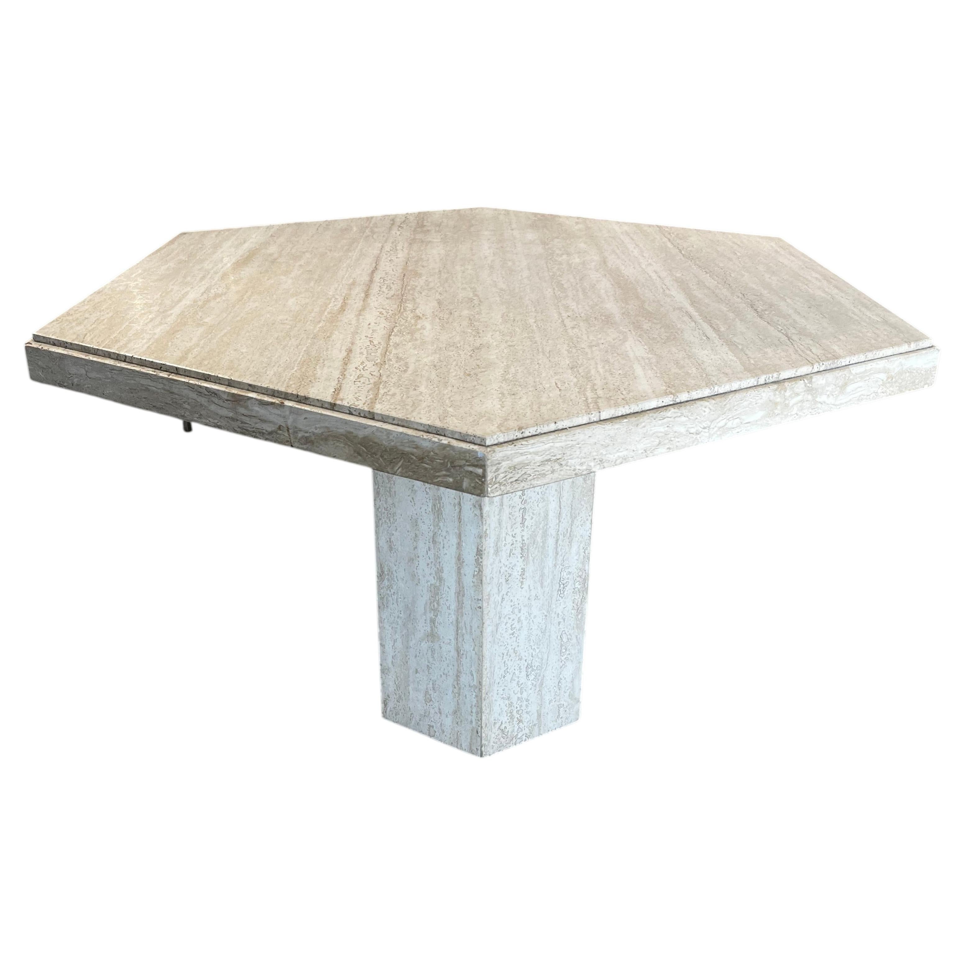 Hexagonal Mid-Century Modern Travertine Dining Table Circa 1970's