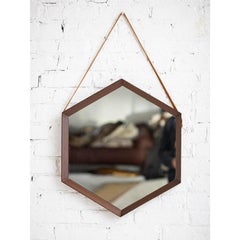 Hexagonal Mid-Century Wood Framed Mirror