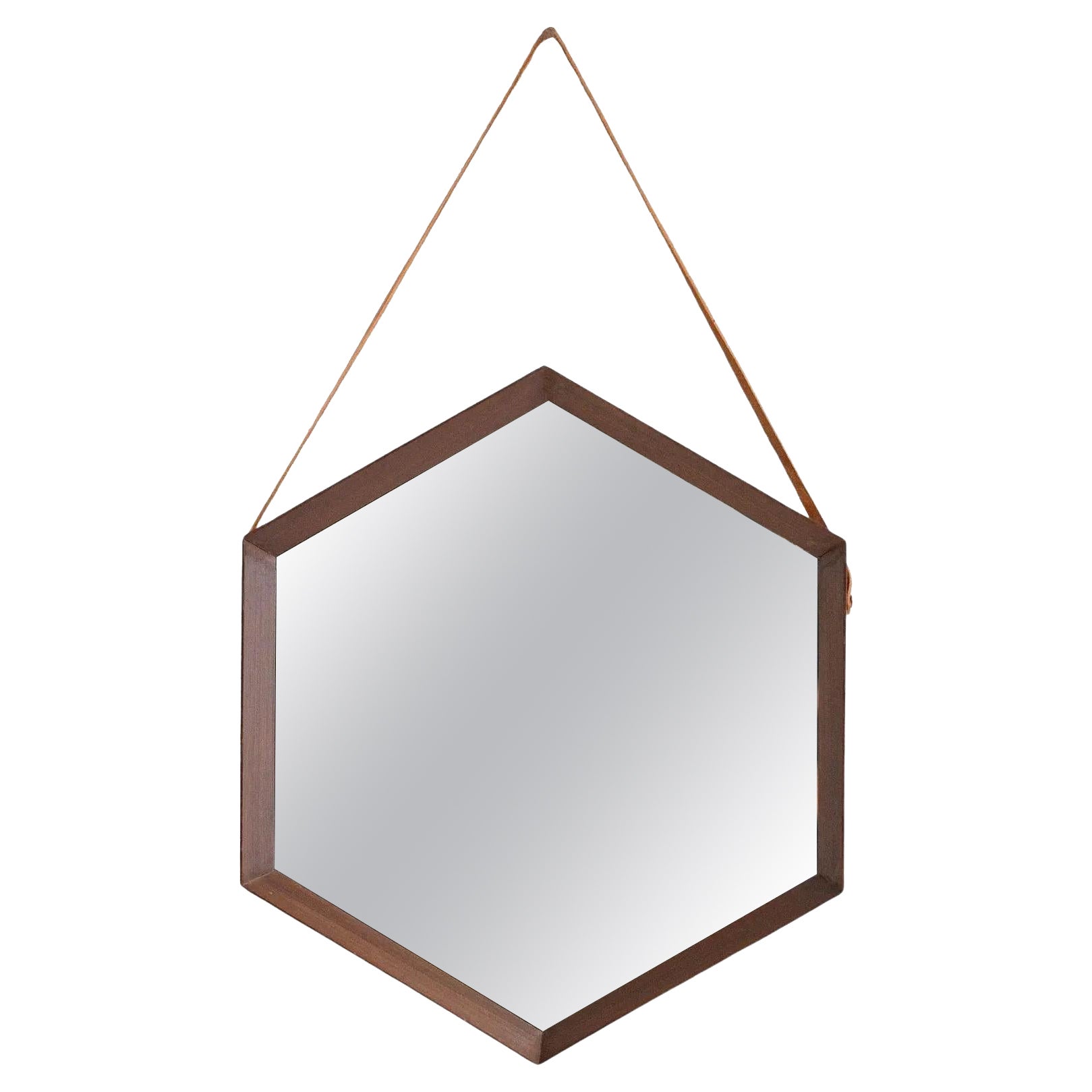 Miroir hexagonal encadré en Wood Mid-Century en vente