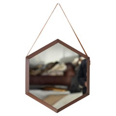 Specchio esagonale con cornice in Wood del metà del secolo scorso