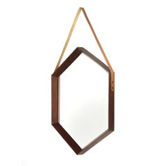 Hexagonal Mirror with Teak Frame, 1960s