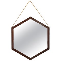 Hexagonal Mirror with Teak Frame, 1960s