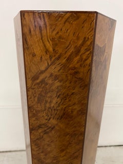Hexagonal Modern Burlwood Pedestal in the Style of Milo Baughman
