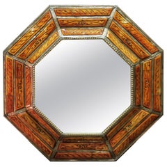Hexagonal Orange Dye Camel Bone Mirror, Beveled