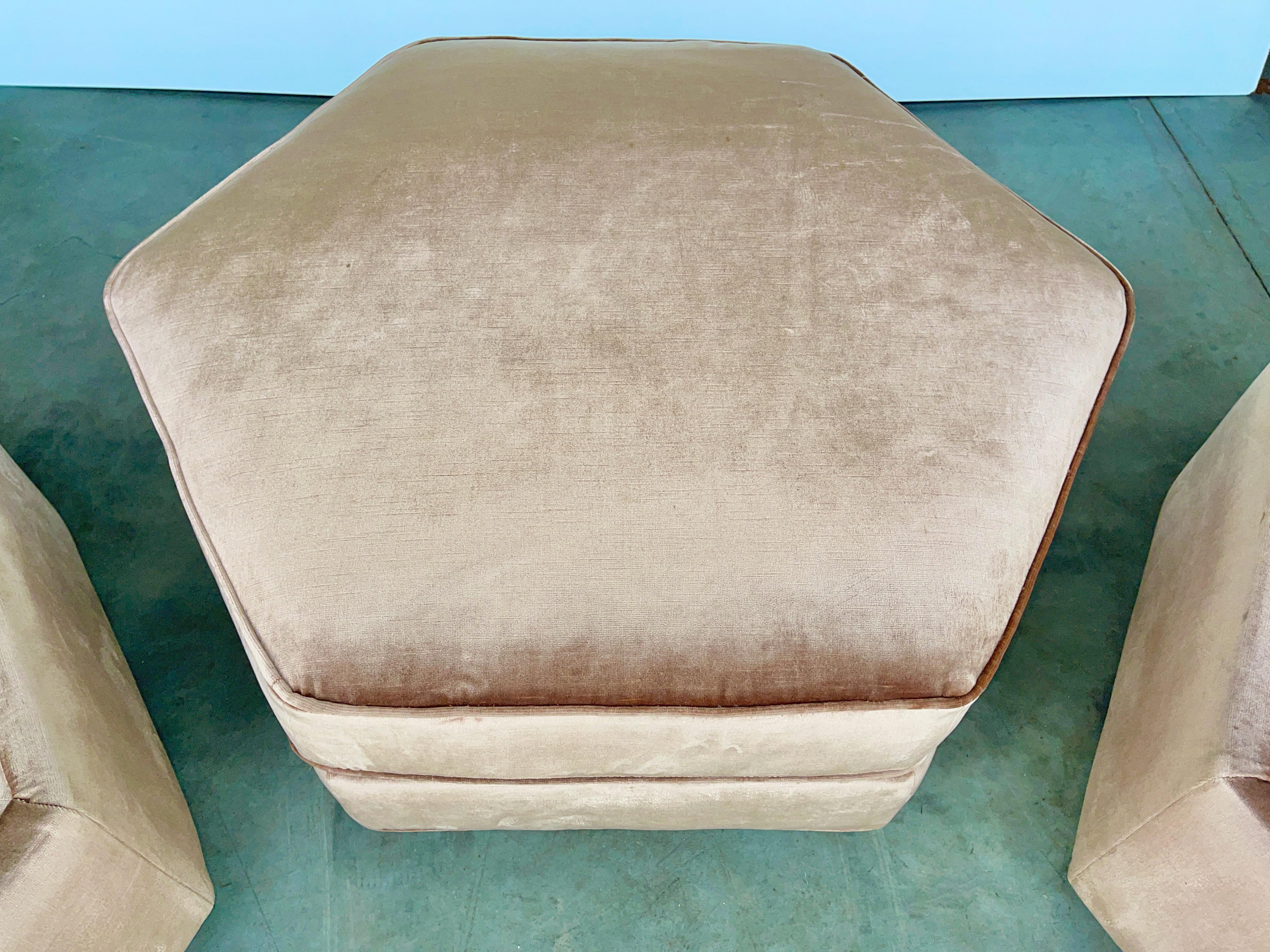 Hexagonal Ottoman and Pair of Upholstered Side Tables by Bernhardt Flair For Sale 9