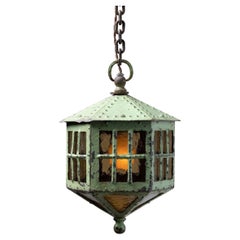 Vintage Hexagonal Outdoor Lantern, England Circa 1900