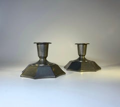 Antique Hexagonal Pair Of Just Andersen, Denmark Pewter Candlesticks #1017