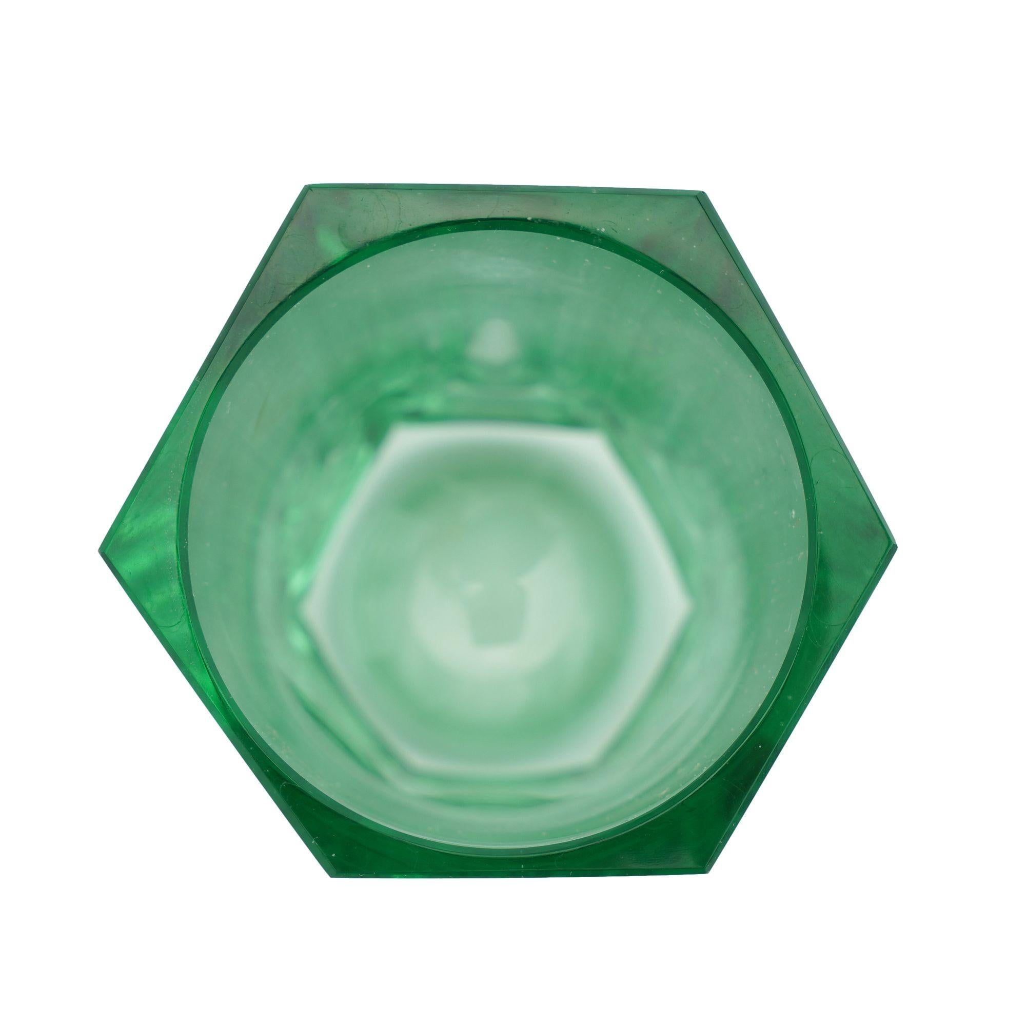 Glass Hexagonal pane cut acid green art glass vase, c. 1950-70 For Sale