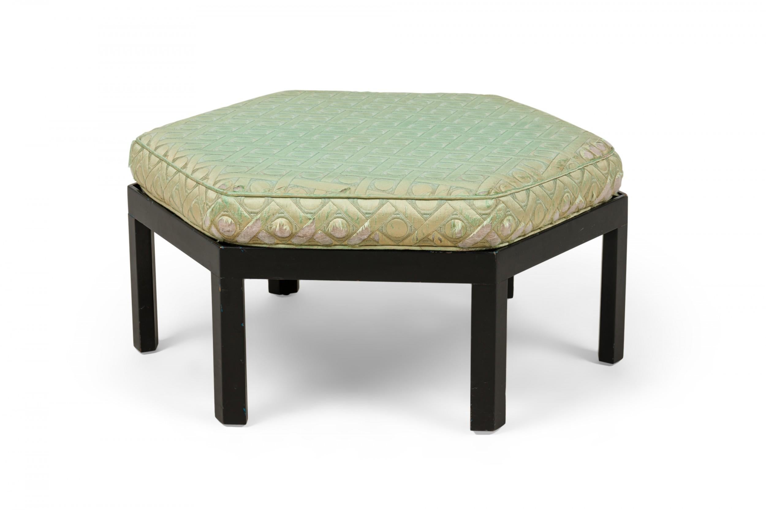 Hexagonal Park Wood Ottoman with Mint Green Upholstered Cushion For Sale 3