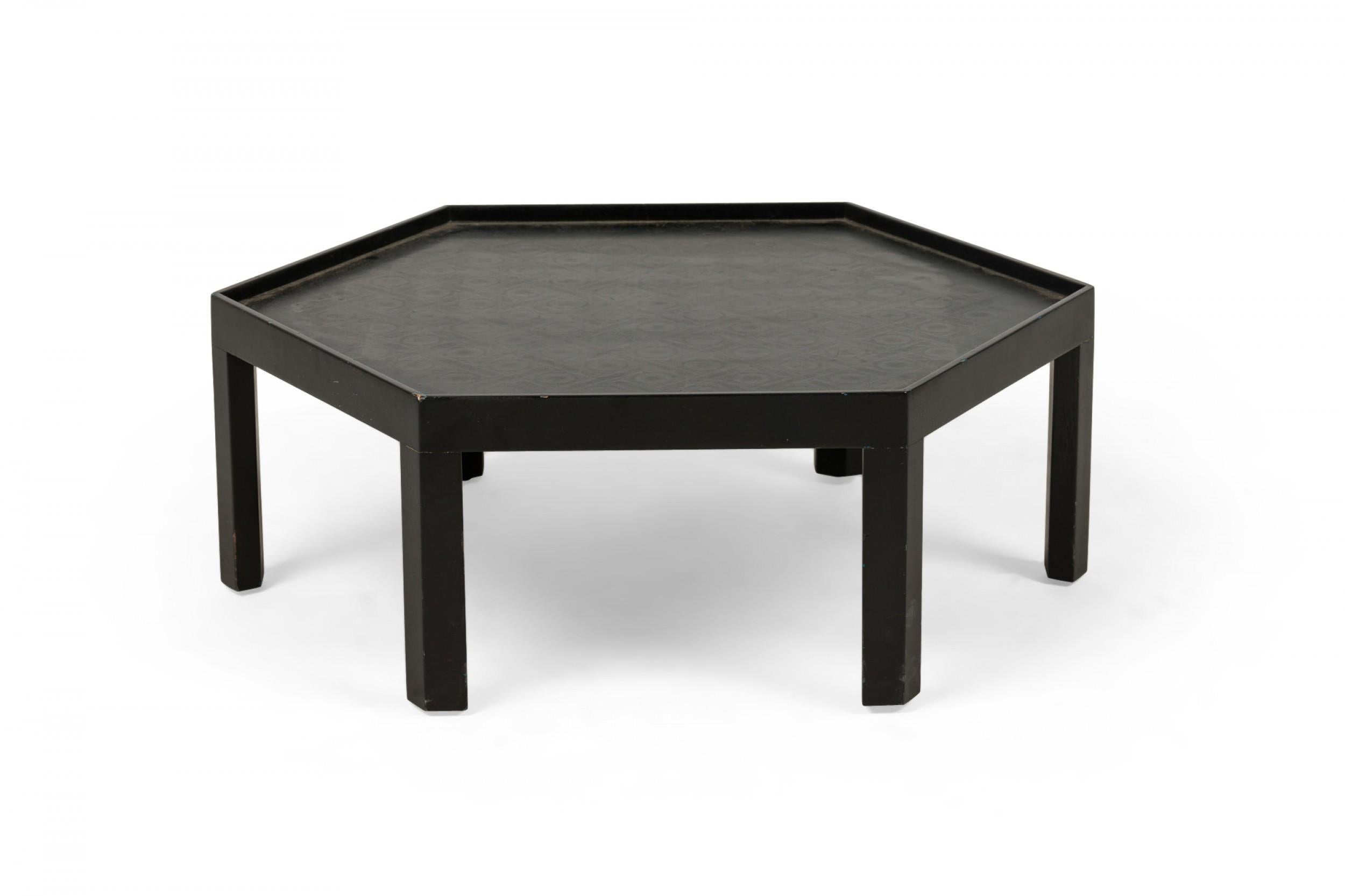 Hexagonal Park Wood Ottoman with Mint Green Upholstered Cushion For Sale 5