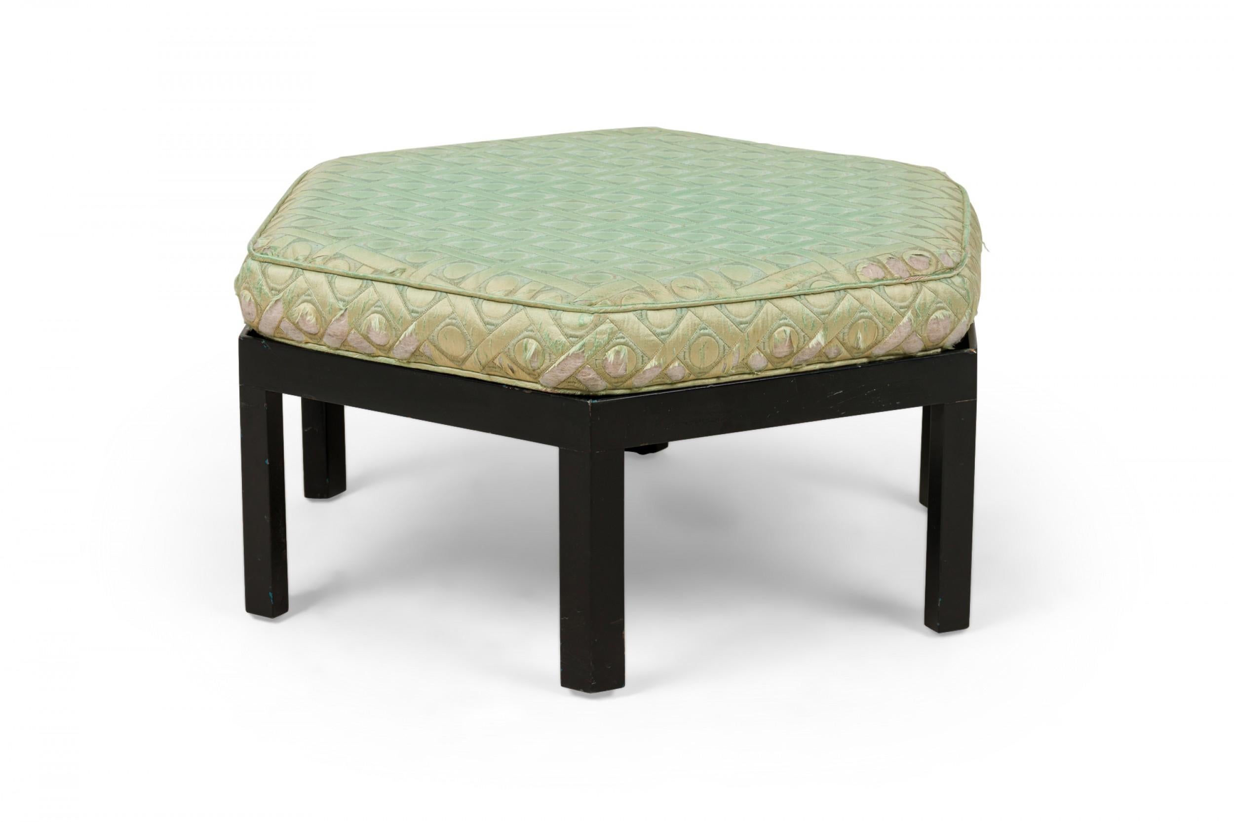 20th Century Hexagonal Park Wood Ottoman with Mint Green Upholstered Cushion For Sale