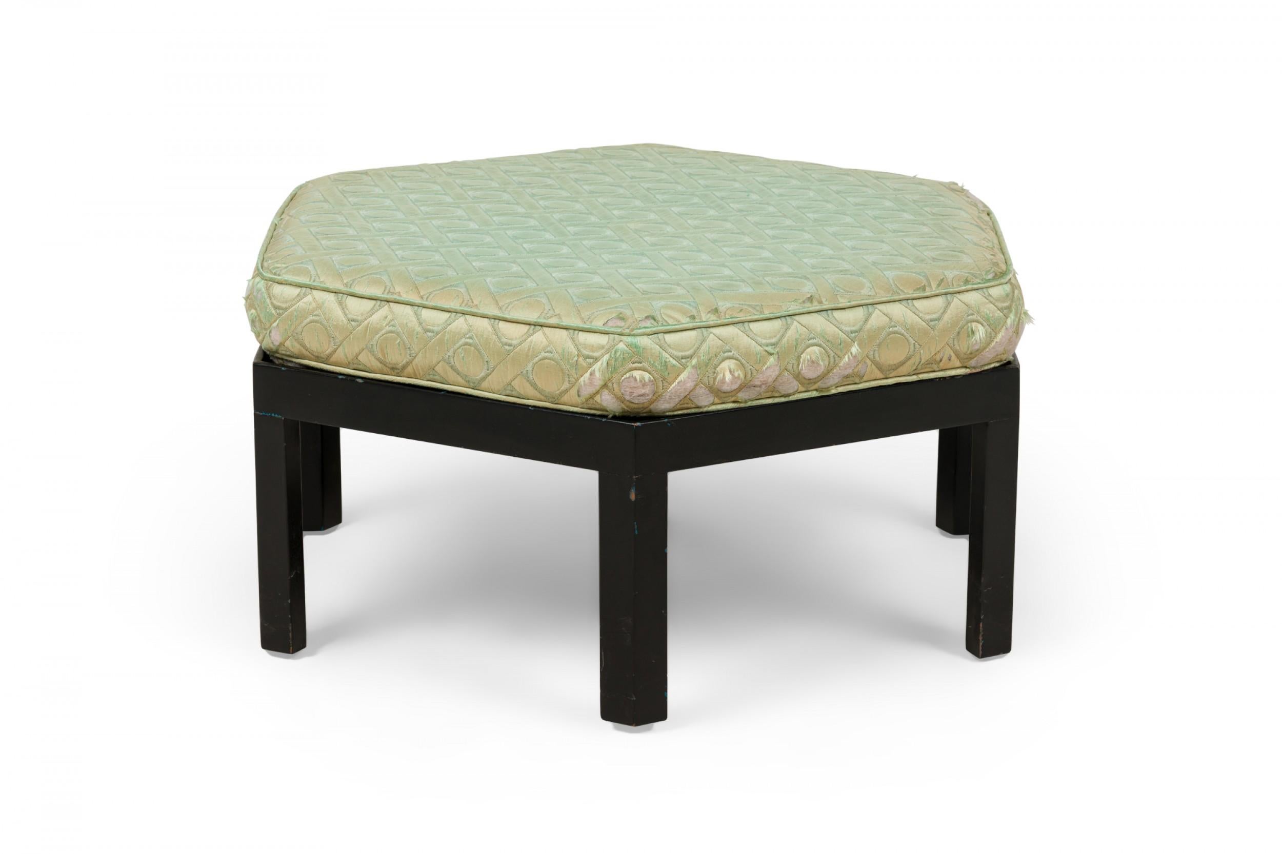 Hexagonal Park Wood Ottoman with Mint Green Upholstered Cushion For Sale 1