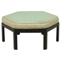 Hexagonal Park Wood Ottoman with Mint Green Upholstered Cushion