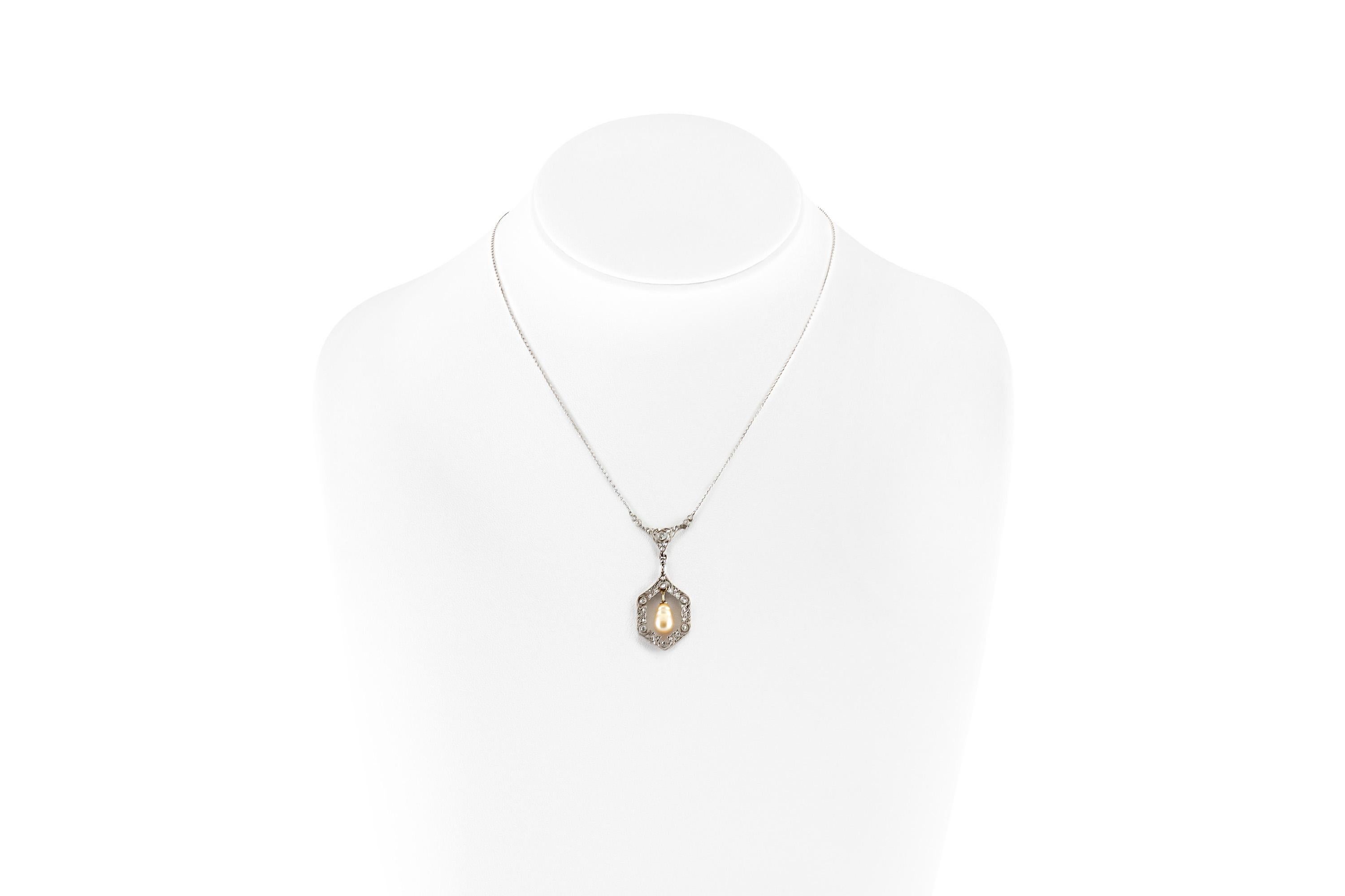 Women's or Men's Hexagonal Pearl Pendant-Necklace For Sale